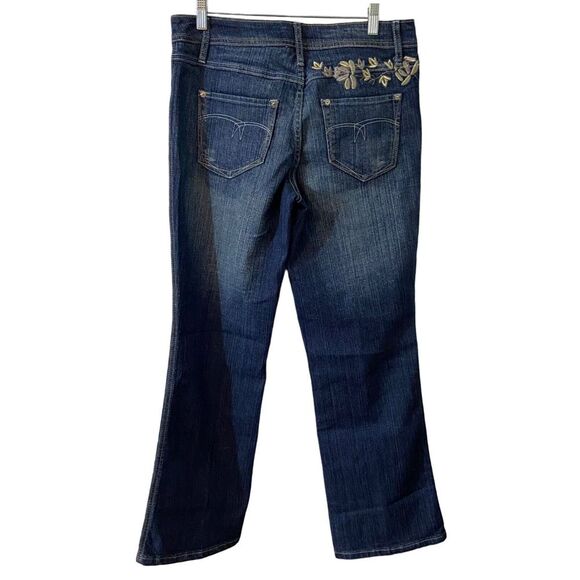 Gitano Women Denim Jean Sz 12 Straight Blue Floral Embroidered Stone Wash Casual - Picture 2 of 11